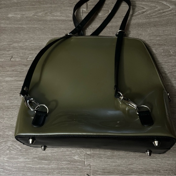 Beijo Patent Leather Convertible Backpack Purse Olive Green/Black - Picture 4 of 7